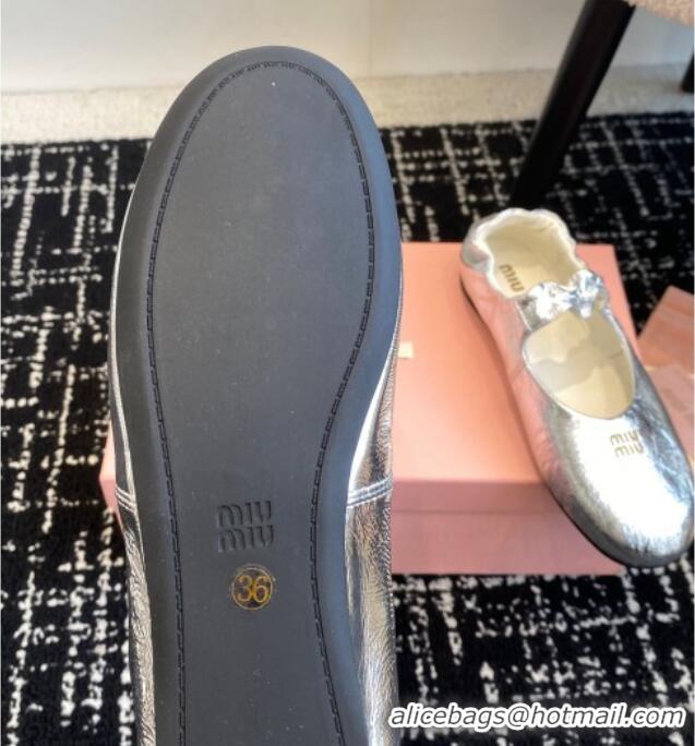 Stylish Miu Miu Nappa Leather Elasticized Ballerinas Flat Silver 1228047