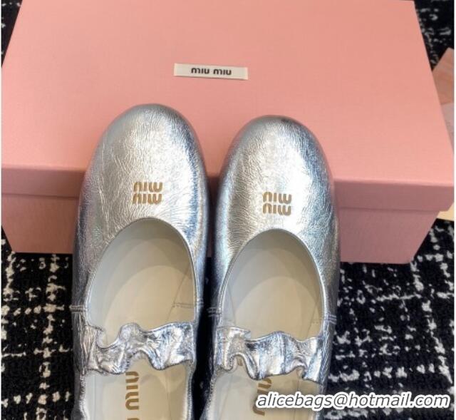 Stylish Miu Miu Nappa Leather Elasticized Ballerinas Flat Silver 1228047