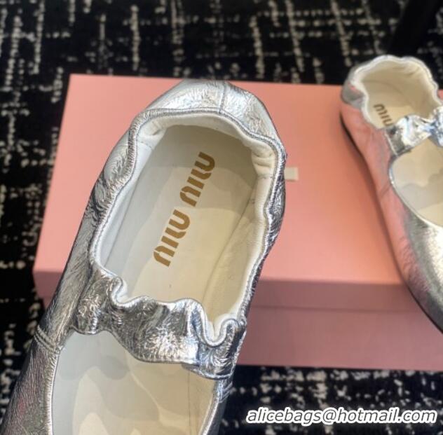 Stylish Miu Miu Nappa Leather Elasticized Ballerinas Flat Silver 1228047