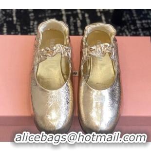 Luxury Cheap Miu Miu Nappa Leather Elasticized Ballerinas Flat Gold 1228048