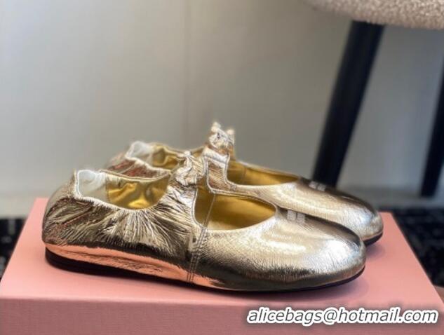 Luxury Cheap Miu Miu Nappa Leather Elasticized Ballerinas Flat Gold 1228048