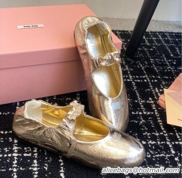 Luxury Cheap Miu Miu Nappa Leather Elasticized Ballerinas Flat Gold 1228048