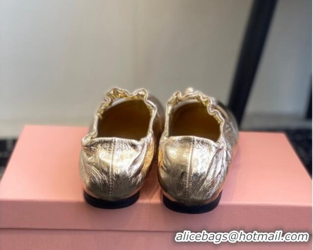 Luxury Cheap Miu Miu Nappa Leather Elasticized Ballerinas Flat Gold 1228048