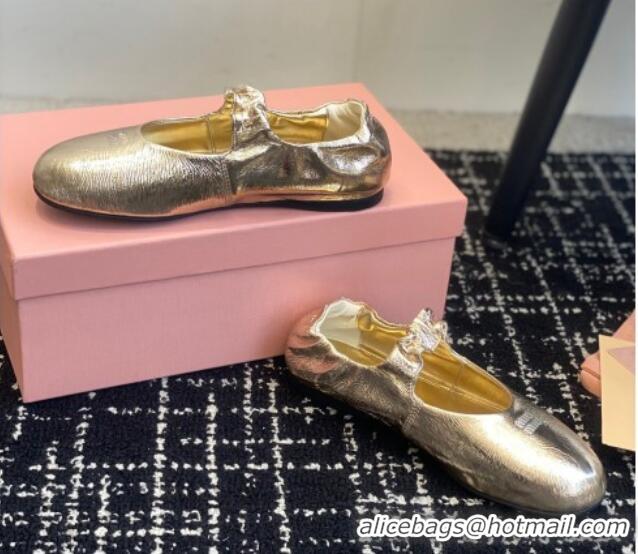 Luxury Cheap Miu Miu Nappa Leather Elasticized Ballerinas Flat Gold 1228048