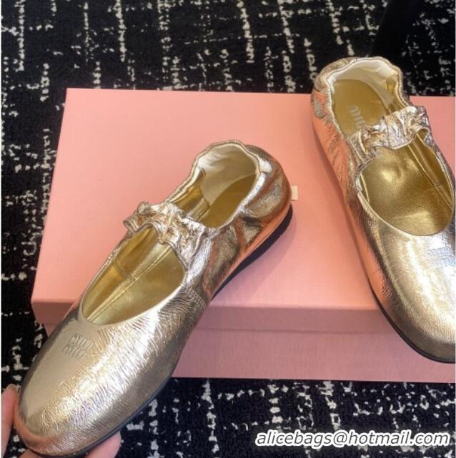 Luxury Cheap Miu Miu Nappa Leather Elasticized Ballerinas Flat Gold 1228048