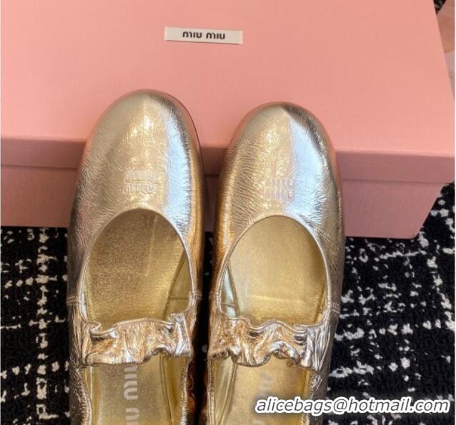 Luxury Cheap Miu Miu Nappa Leather Elasticized Ballerinas Flat Gold 1228048