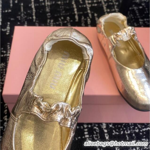 Luxury Cheap Miu Miu Nappa Leather Elasticized Ballerinas Flat Gold 1228048