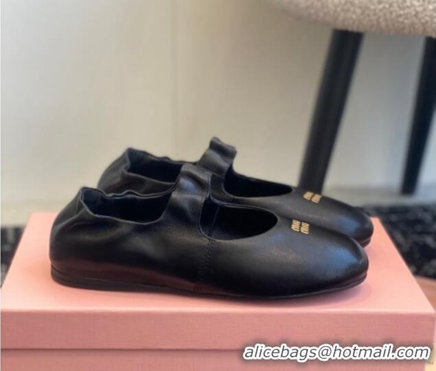 Popular Style Miu Miu Nappa Leather Elasticized Ballerinas Flat Black 1228049