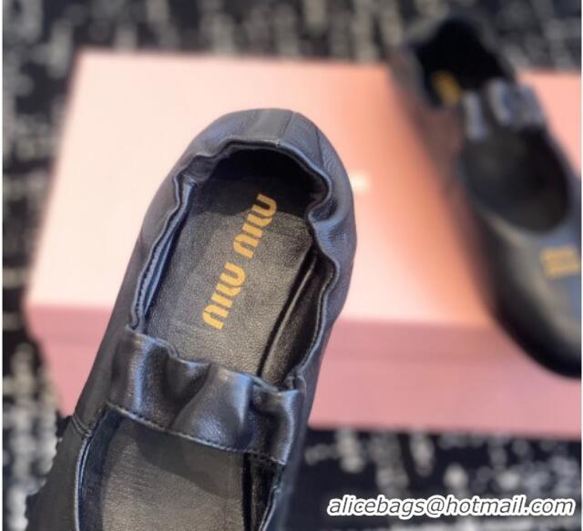 Popular Style Miu Miu Nappa Leather Elasticized Ballerinas Flat Black 1228049