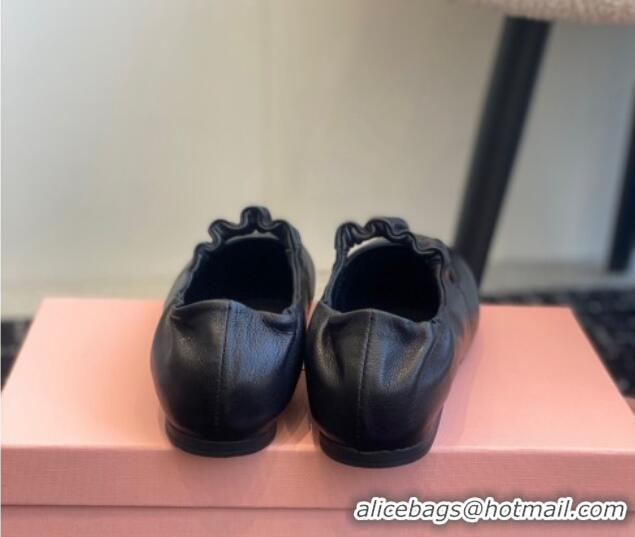 Popular Style Miu Miu Nappa Leather Elasticized Ballerinas Flat Black 1228049