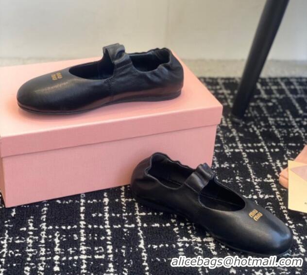 Popular Style Miu Miu Nappa Leather Elasticized Ballerinas Flat Black 1228049