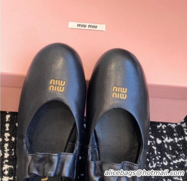 Popular Style Miu Miu Nappa Leather Elasticized Ballerinas Flat Black 1228049