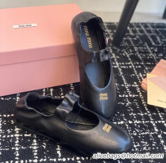 Popular Style Miu Miu Nappa Leather Elasticized Ballerinas Flat Black 1228049