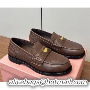 Charming Miu Miu Leather Penny Loafers Brown 1228052