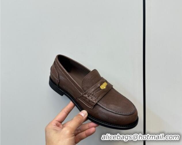 Charming Miu Miu Leather Penny Loafers Brown 1228052