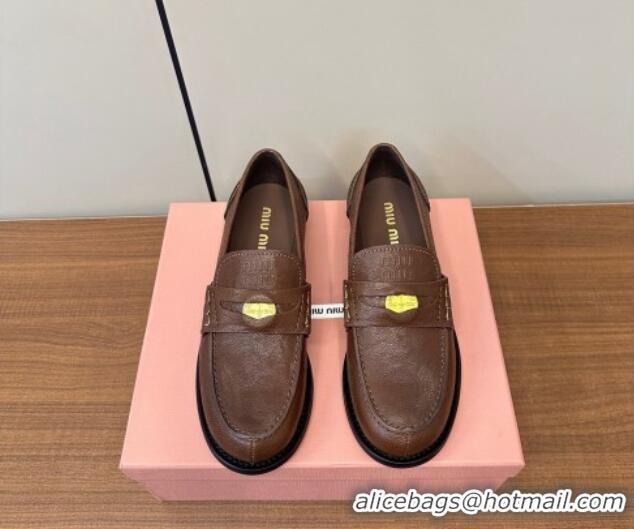 Charming Miu Miu Leather Penny Loafers Brown 1228052