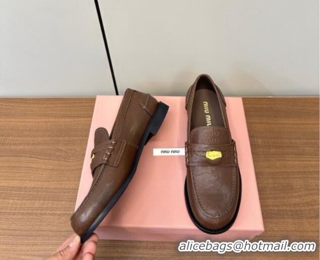 Charming Miu Miu Leather Penny Loafers Brown 1228052