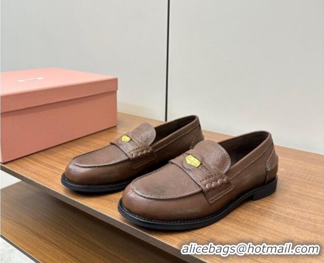 Charming Miu Miu Leather Penny Loafers Brown 1228052