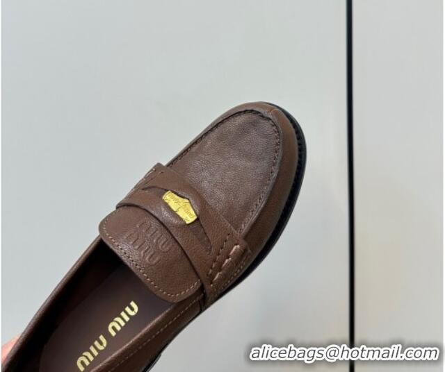 Charming Miu Miu Leather Penny Loafers Brown 1228052