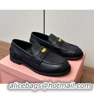 Big Discount Miu Miu Leather Penny Loafers Black 1228053