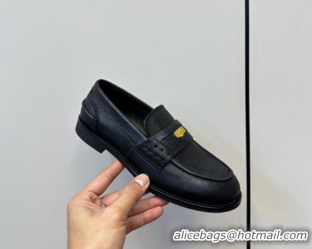 Big Discount Miu Miu Leather Penny Loafers Black 1228053