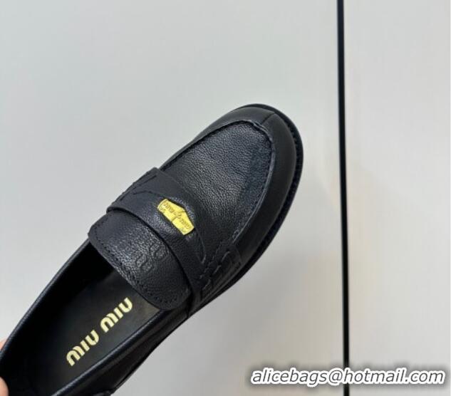 Big Discount Miu Miu Leather Penny Loafers Black 1228053