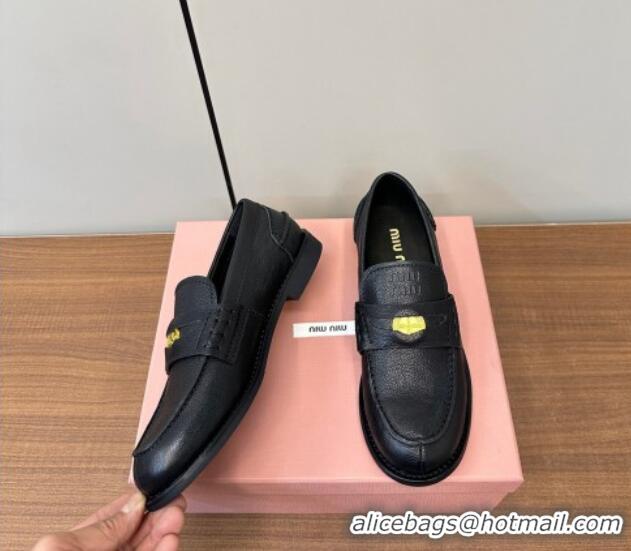 Big Discount Miu Miu Leather Penny Loafers Black 1228053