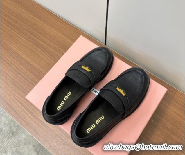 Big Discount Miu Miu Leather Penny Loafers Black 1228053