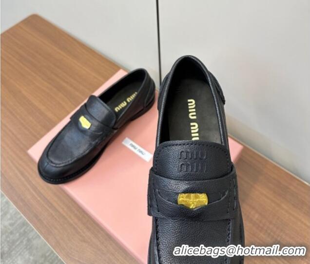 Big Discount Miu Miu Leather Penny Loafers Black 1228053