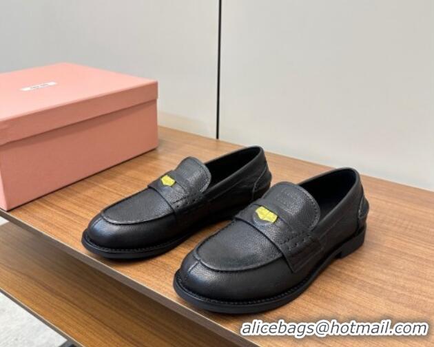 Big Discount Miu Miu Leather Penny Loafers Black 1228053