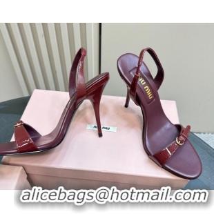 1:1 aaaaa Miu Miu Patent leather high heel sandals 10cm with Buckle Crimson Red 1228054