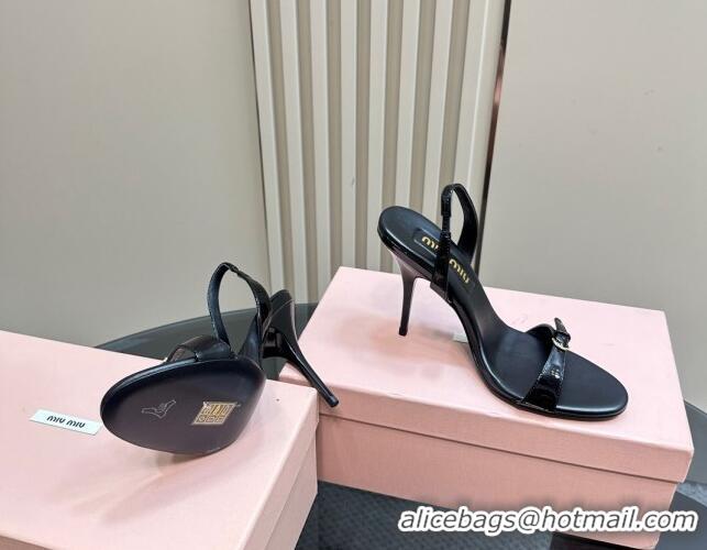 Good Product Miu Miu Patent leather high heel sandals 10cm with Buckle Black 1228055