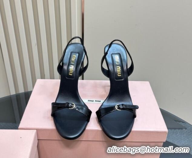 Good Product Miu Miu Patent leather high heel sandals 10cm with Buckle Black 1228055