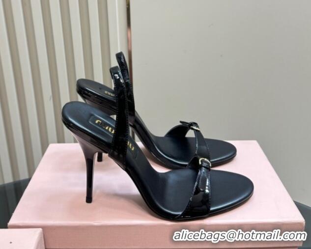 Good Product Miu Miu Patent leather high heel sandals 10cm with Buckle Black 1228055