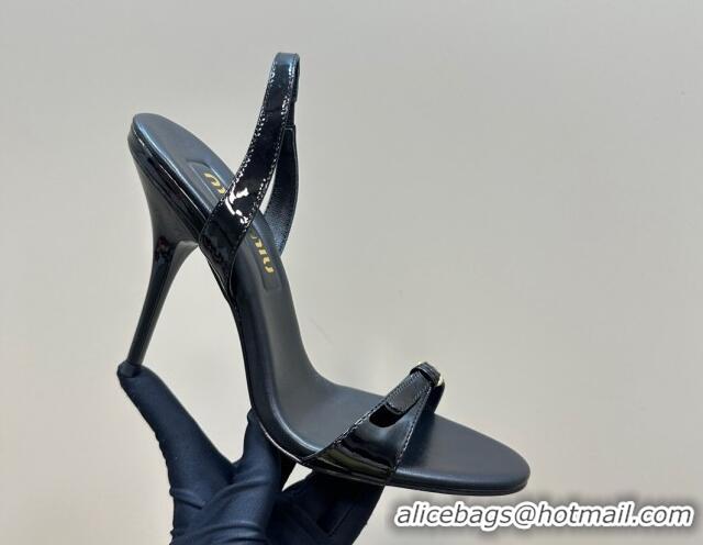 Good Product Miu Miu Patent leather high heel sandals 10cm with Buckle Black 1228055