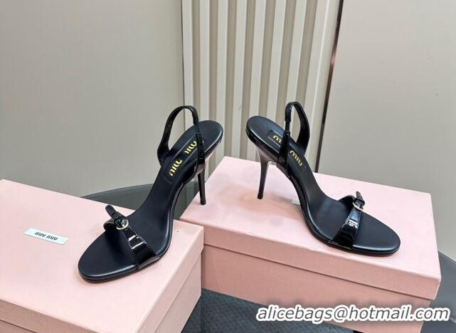 Good Product Miu Miu Patent leather high heel sandals 10cm with Buckle Black 1228055