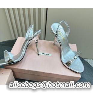 Duplicate Miu Miu Patent leather high heel sandals 10cm with Buckle Silver 1228056