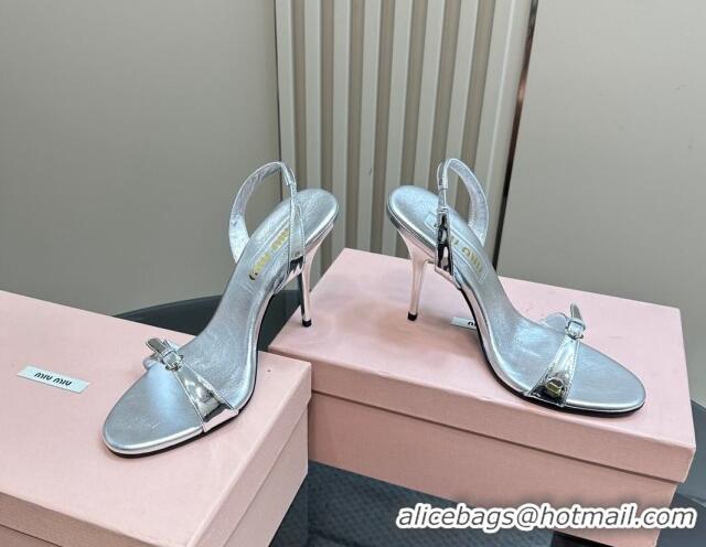 Duplicate Miu Miu Patent leather high heel sandals 10cm with Buckle Silver 1228056