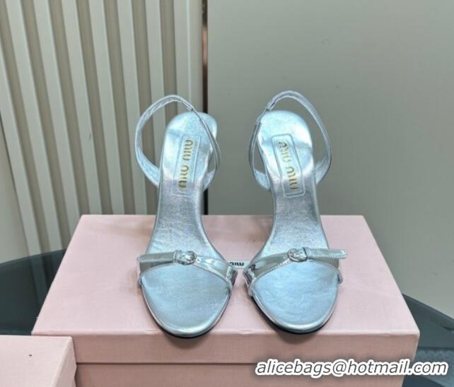 Duplicate Miu Miu Patent leather high heel sandals 10cm with Buckle Silver 1228056