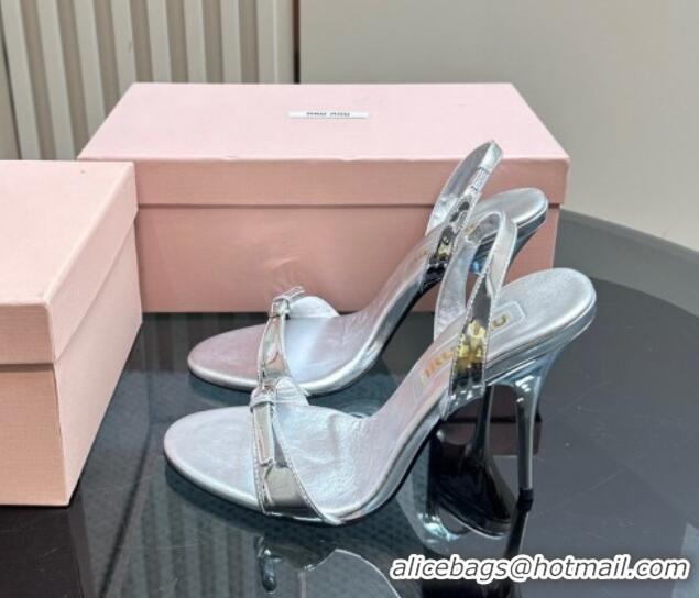 Duplicate Miu Miu Patent leather high heel sandals 10cm with Buckle Silver 1228056