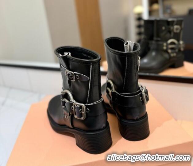 Hot Style Miu Miu Bleached Leather Ankle Boots with Buckle Strap Black 1228057