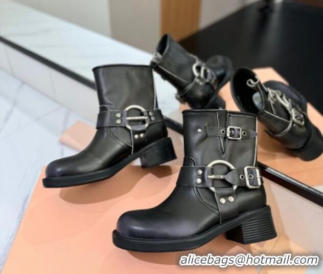 Hot Style Miu Miu Bleached Leather Ankle Boots with Buckle Strap Black 1228057