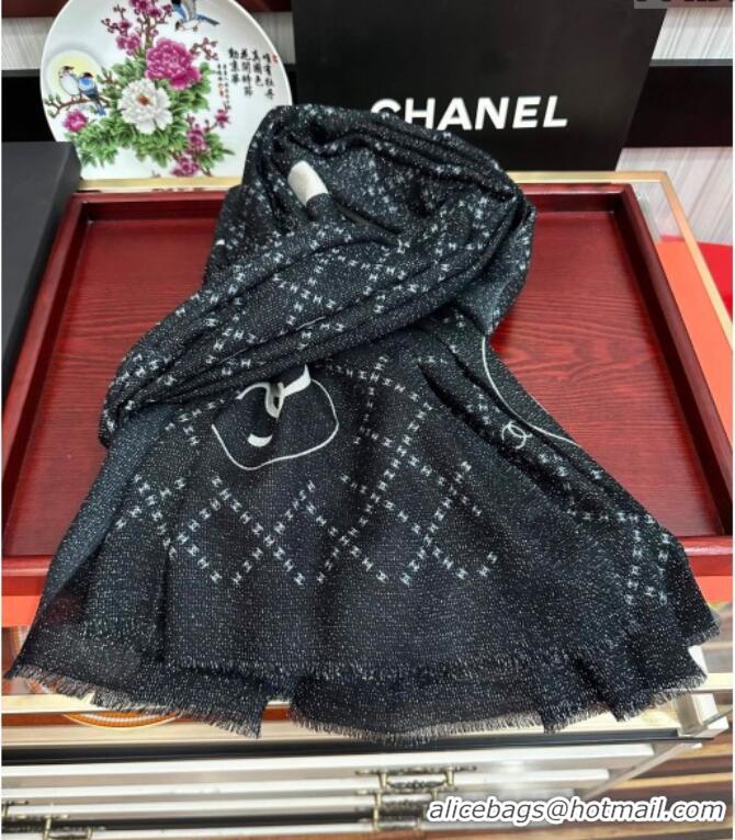 Luxury Discount Chanel Cashmere Long Scarf 100x200 CH102114 Black 2024