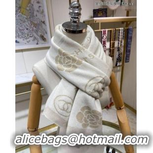 Luxury Cheap Chanel Camellia Bloom Cashmere Long Scarf 62x195 CH102115 White 2024