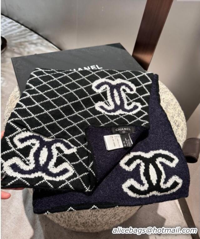 Good Taste Chanel CC Knit Cashmere Long Scarf 35x180cm CH102116 Navy Blue 2024