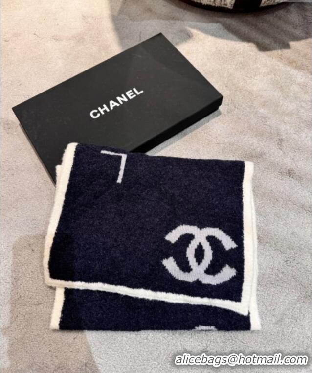 Luxury Discount Chanel Coco Knit Cashmere Long Scarf 35x180cm CH102116 Navy Blue 2024