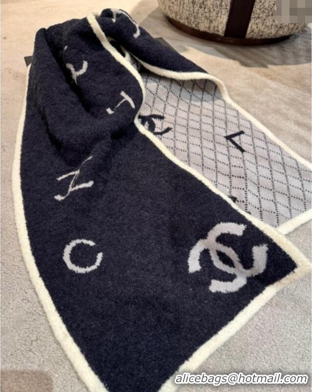 Luxury Discount Chanel Coco Knit Cashmere Long Scarf 35x180cm CH102116 Navy Blue 2024