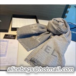 Shop Discount Chanel Houndtooth Cashmere Long Scarf 45x185cm CH102117 Grey 2024