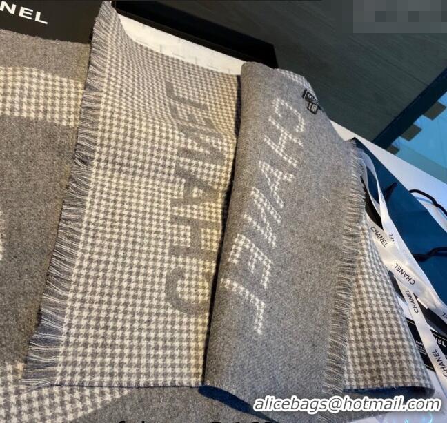 Shop Discount Chanel Houndtooth Cashmere Long Scarf 45x185cm CH102117 Grey 2024