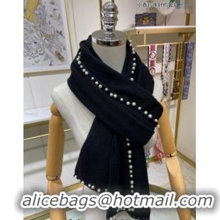 Good Quality Chanel Pearls Cashmere Long Scarf 70x200cm CH102118 Black 2024